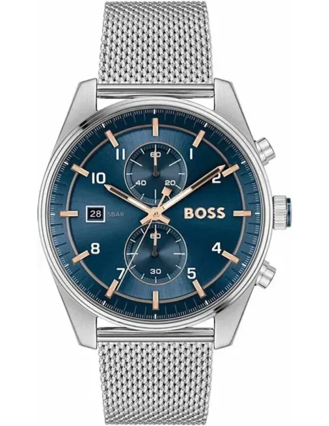 Montre Homme Hugo Boss Skytraveller 1514149, Boîtier Acier Argenté, Cadran Bleu