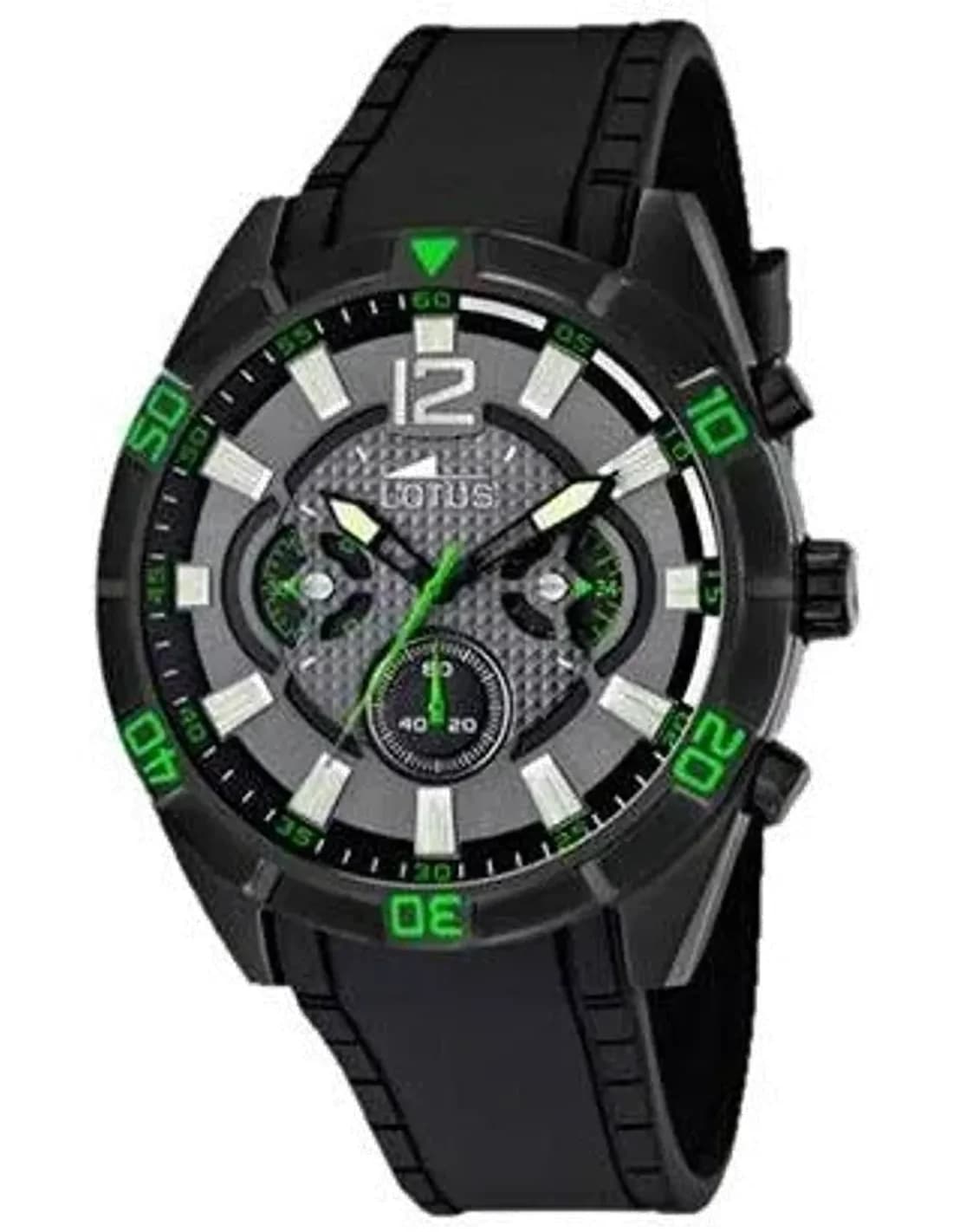 Montre Homme Lotus Chrono L10114/3 Noire avec détails verts