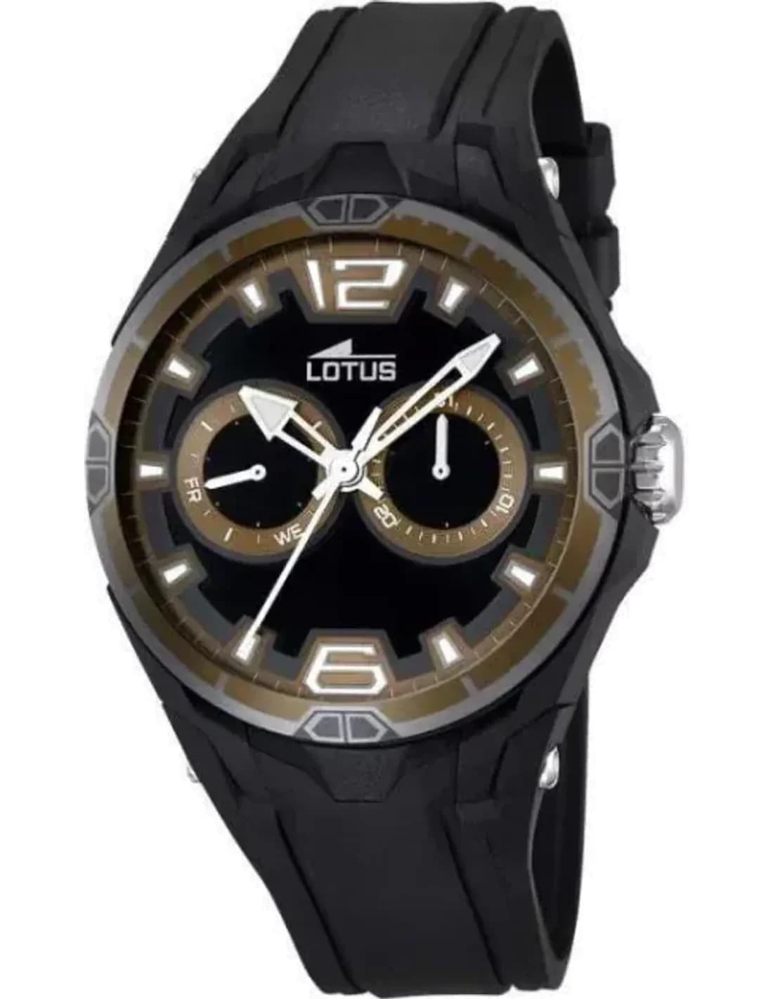 Montre Homme Lotus Sport L18184/5 - Cadran noir, bracelet résine noire et lunette brune