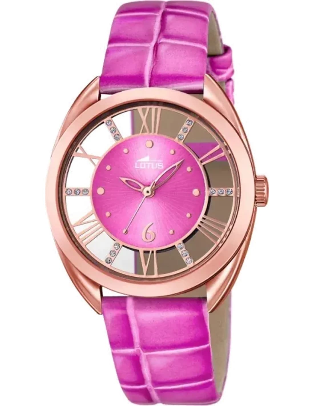 Montre Femme Lotus Trendy L18226/1 - Cadran squelette fuchsia, bracelet cuir rose
