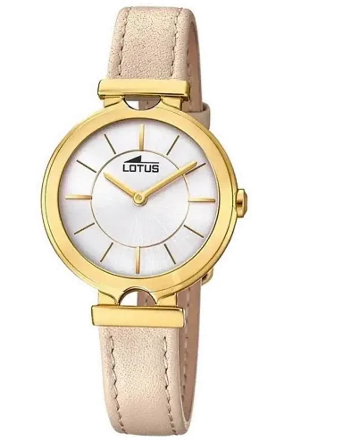 Montre Femme Lotus L18452/1 en Or et Cadran Argent, Bracelet Cuir Beige