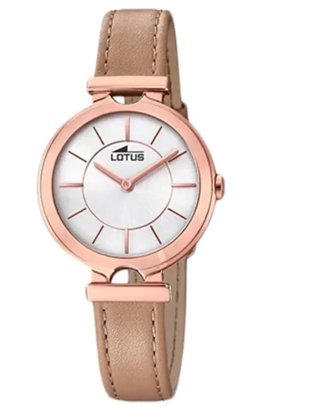 Montre Femme Lotus Bliss L18453/1 - Cadran Argent, Boîtier Or Rose, Bracelet Cuir Marron