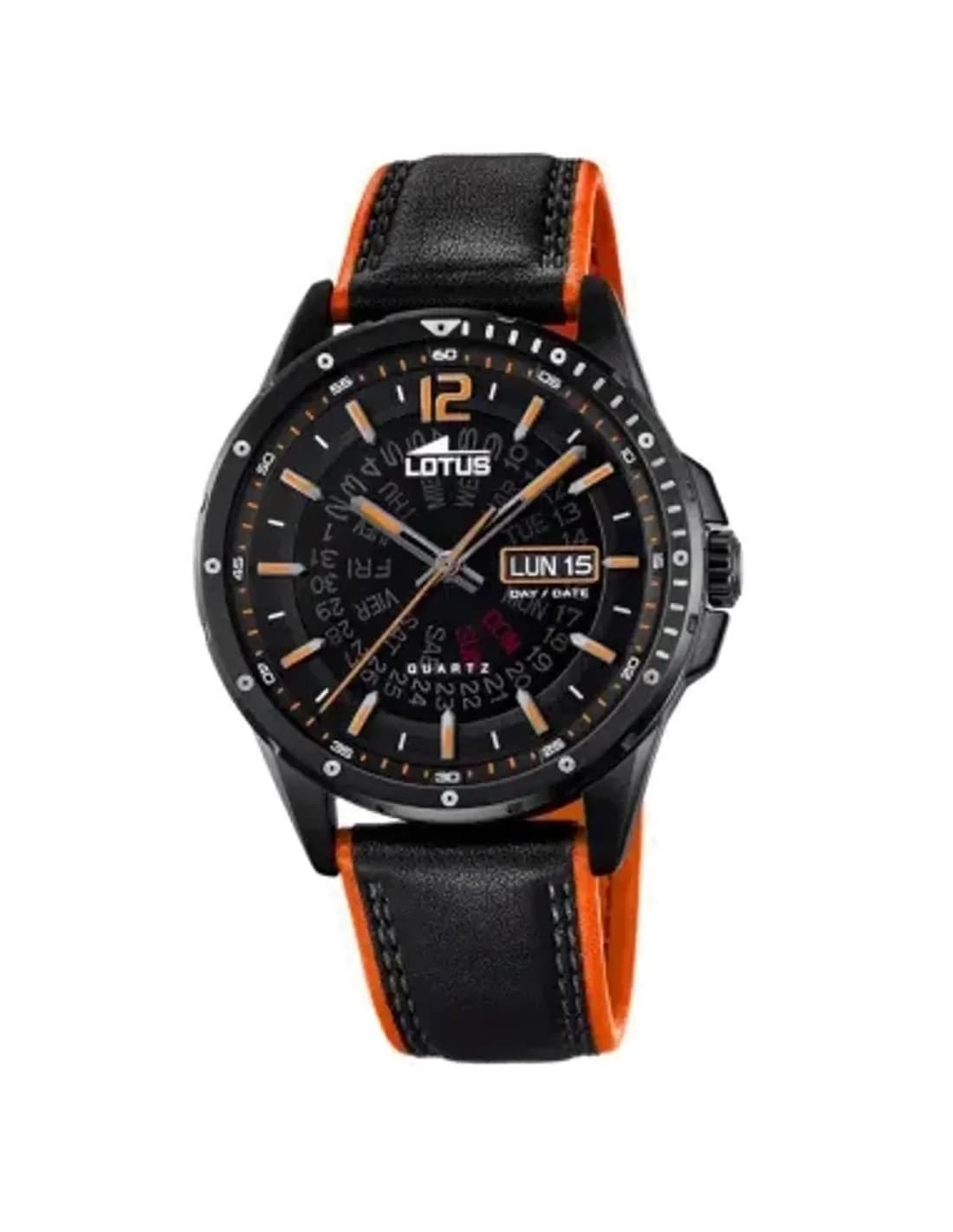 Montre Homme Lotus L18525/1 Cadran Soleillé Noir, Boîtier Acier, Bracelet Cuir