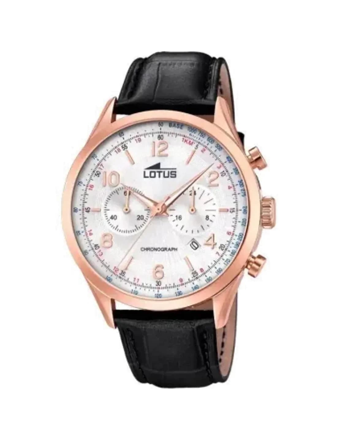 Montre Homme Lotus L18558/2 en Acier Inoxydable Or Rose avec Cadran Noir et Bracelet Cuir