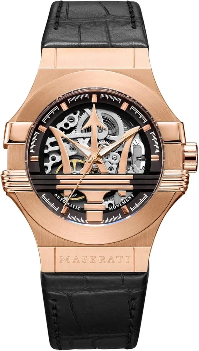 Montre squelette automatique Maserati Potenza R8821108002 bracelet cuir noir
