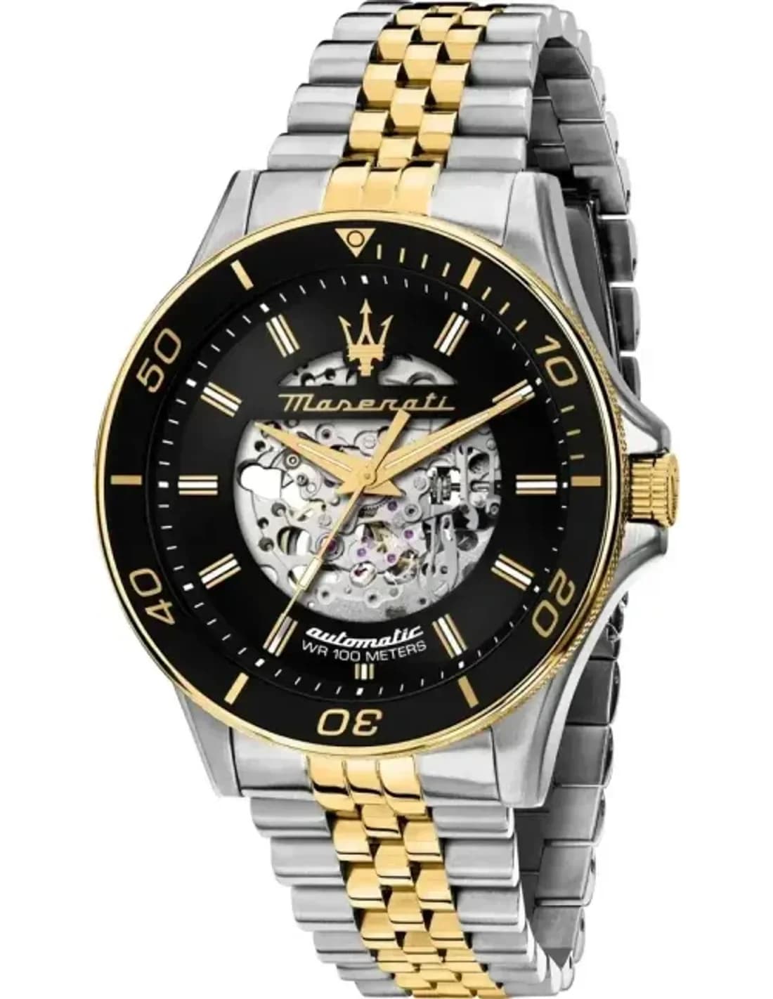Montre Maserati Sfida R8823140010 homme cadran squelette acier bicolore 44 mm