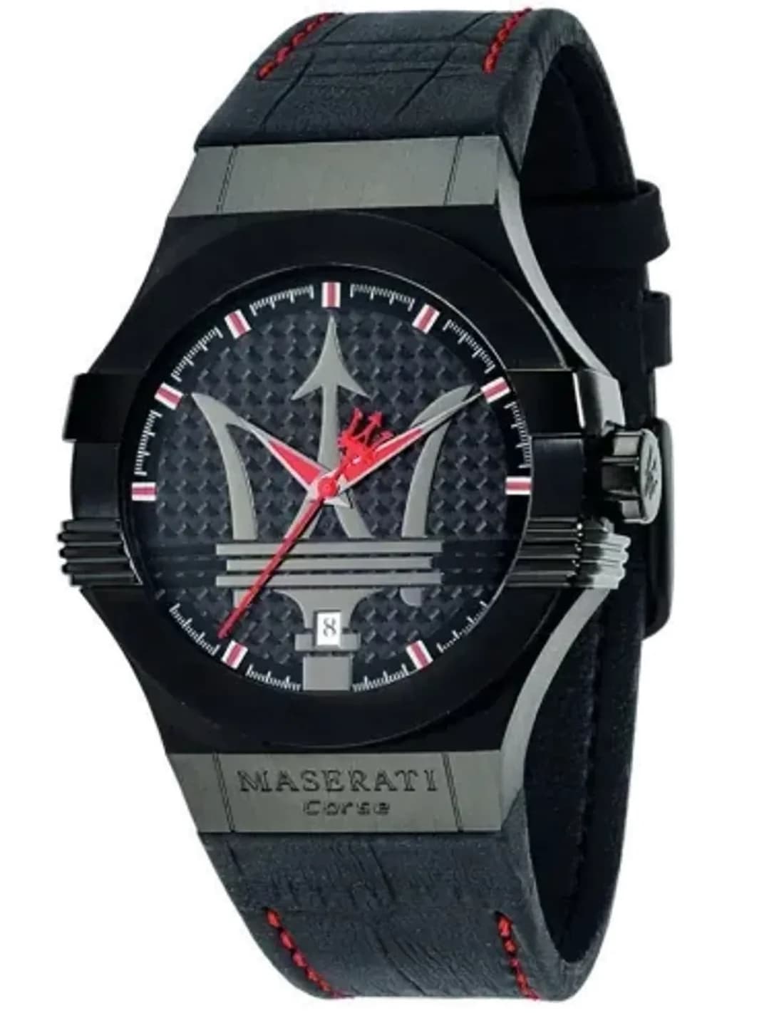 Montre Homme Maserati Potenza R8851108010 Cadran Noir Bracelet Cuir Rouge