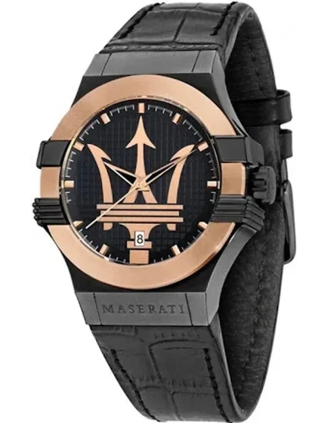 Montre Homme Maserati Potenza R8851108032 - Boîtier acier noir, or rose, bracelet cuir