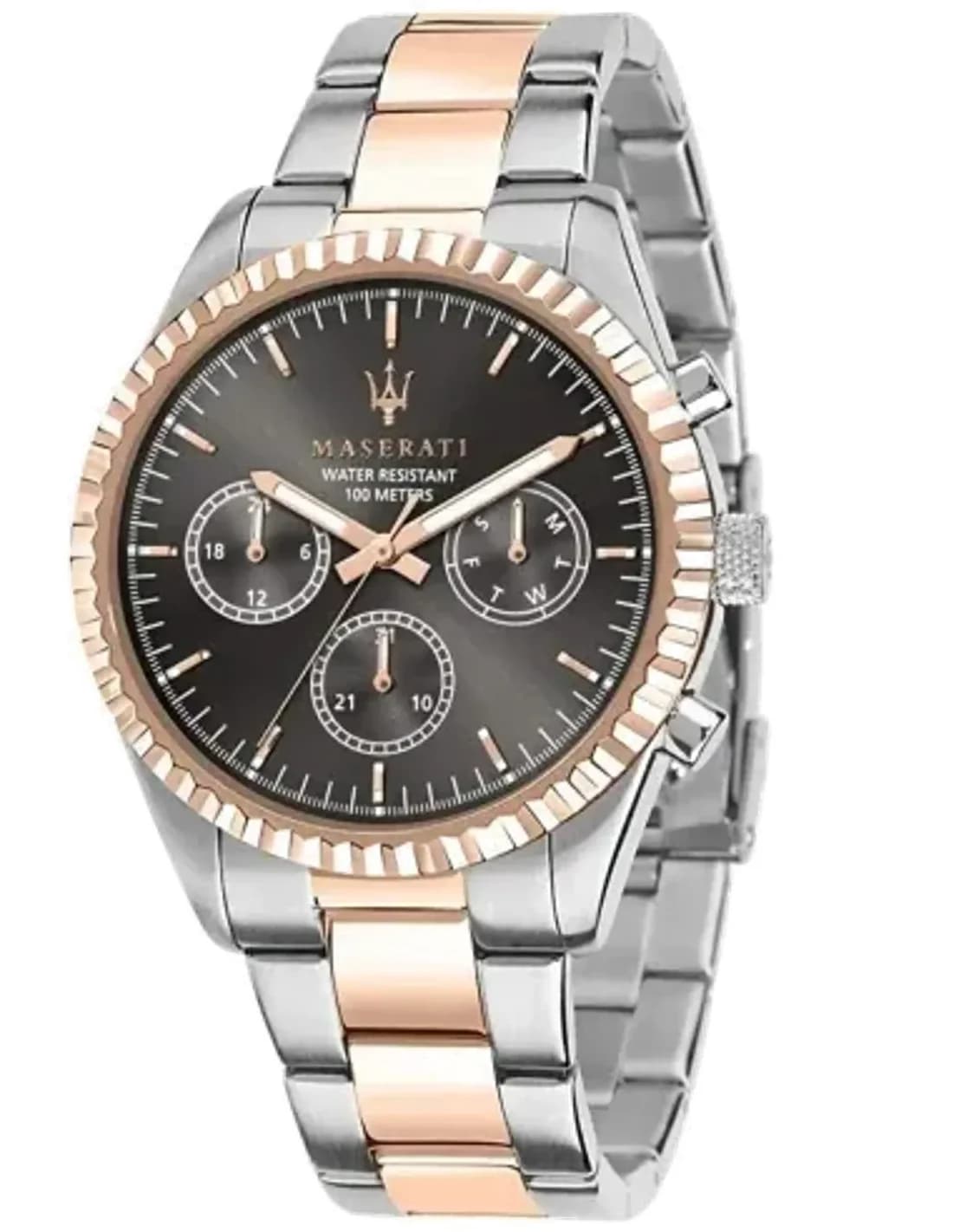 Montre Homme Maserati Competizione - Cadran Noir, Boîtier Argent et Or Rose - Réf. R8853100020
