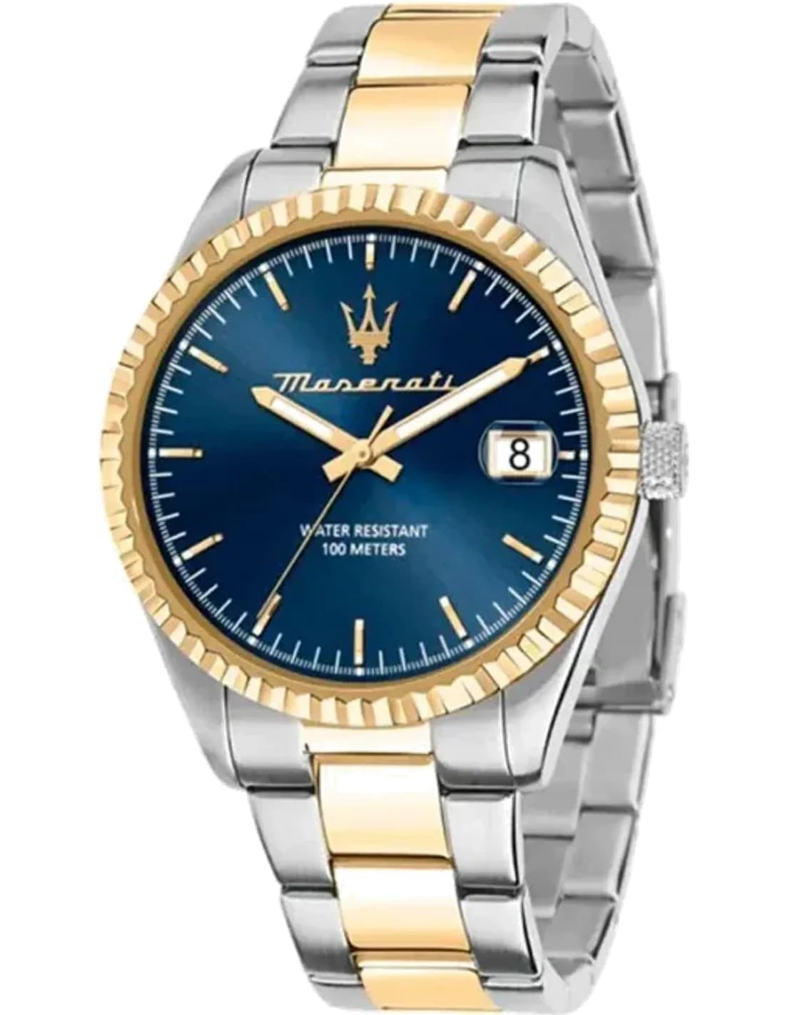 Montre Maserati R8853100027 pour Homme - Acier Bicolore Argent/Or, Cadran Bleu Soleillé