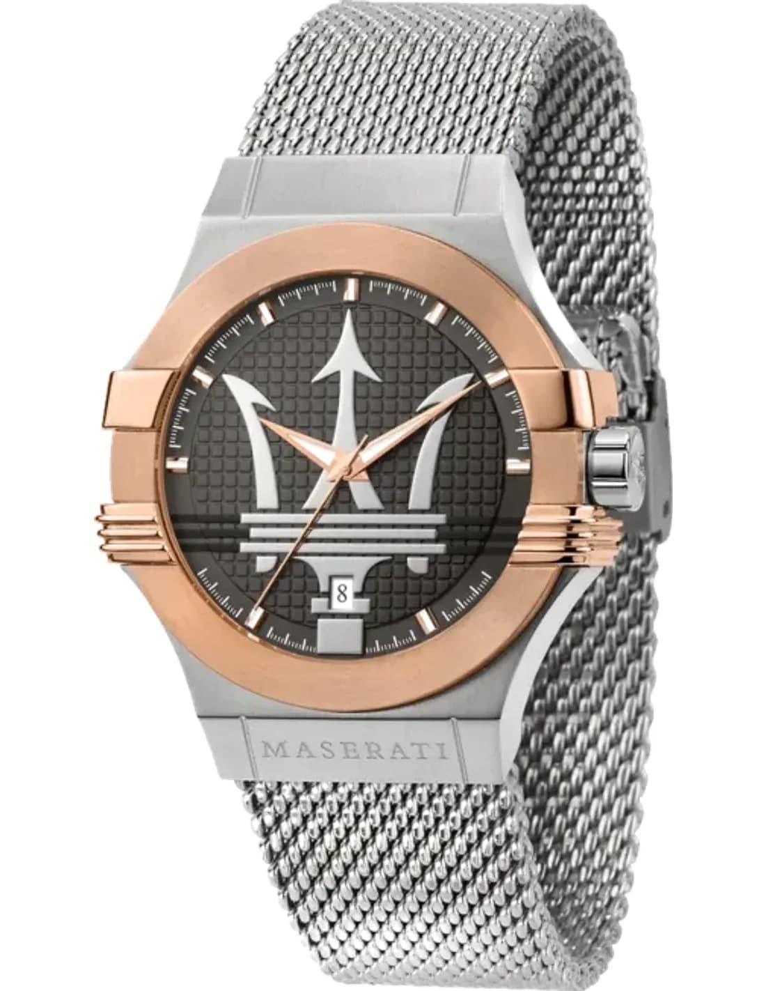 Montre pour Homme Maserati Potenza R8853108007 - Boîtier Acier Gris 42mm, Cadran Argenté, maille milanaise