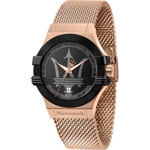Montre Homme Maserati Potenza R8853108009 Quartz Cadran Noir Or Rose Bracelet en Acier Inoxydable