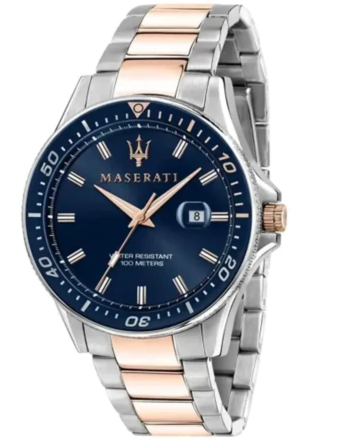 Montre Homme Maserati Sfida R8853140003 Cadran Bleu, Bracelet Acier Bicolore Argent/Or Rose
