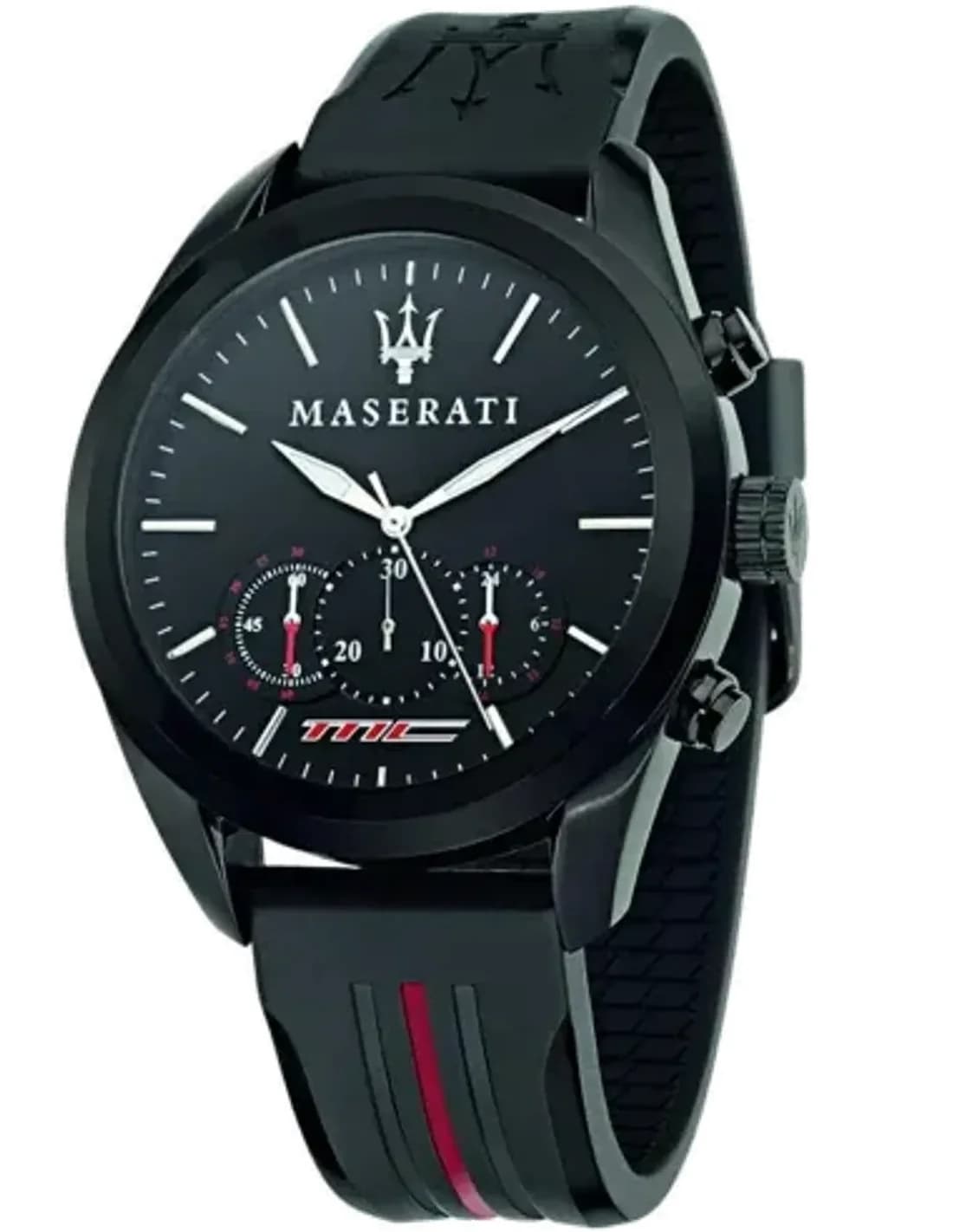 Montre Homme Maserati Traguardo - Cadran noir, boîtier noir, bracelet polyuréthane - Réf. R8871612004