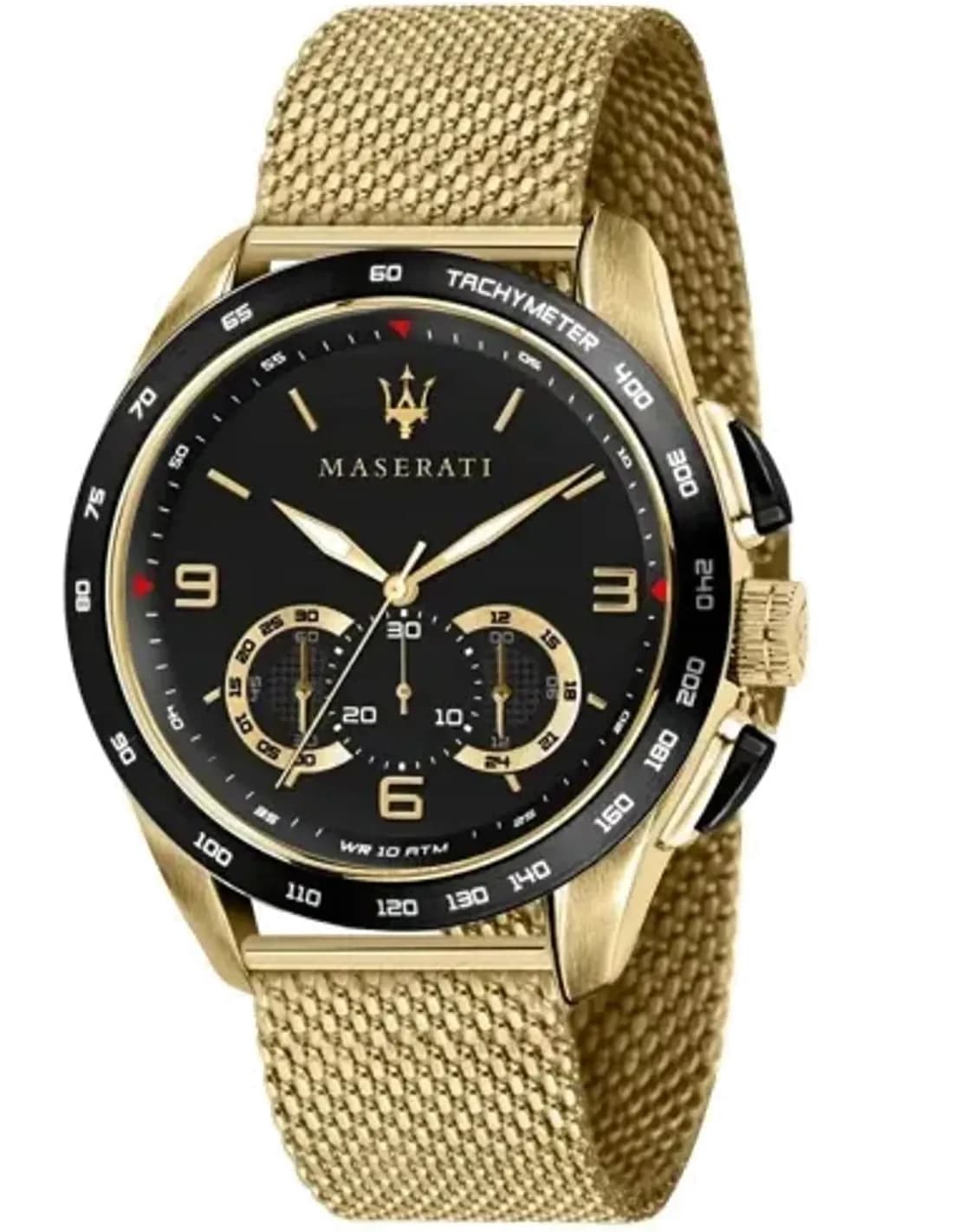 Montre Homme Maserati Traguardo R8873612010, Cadran Noir, Boîtier et Bracelet maille milanaise Or