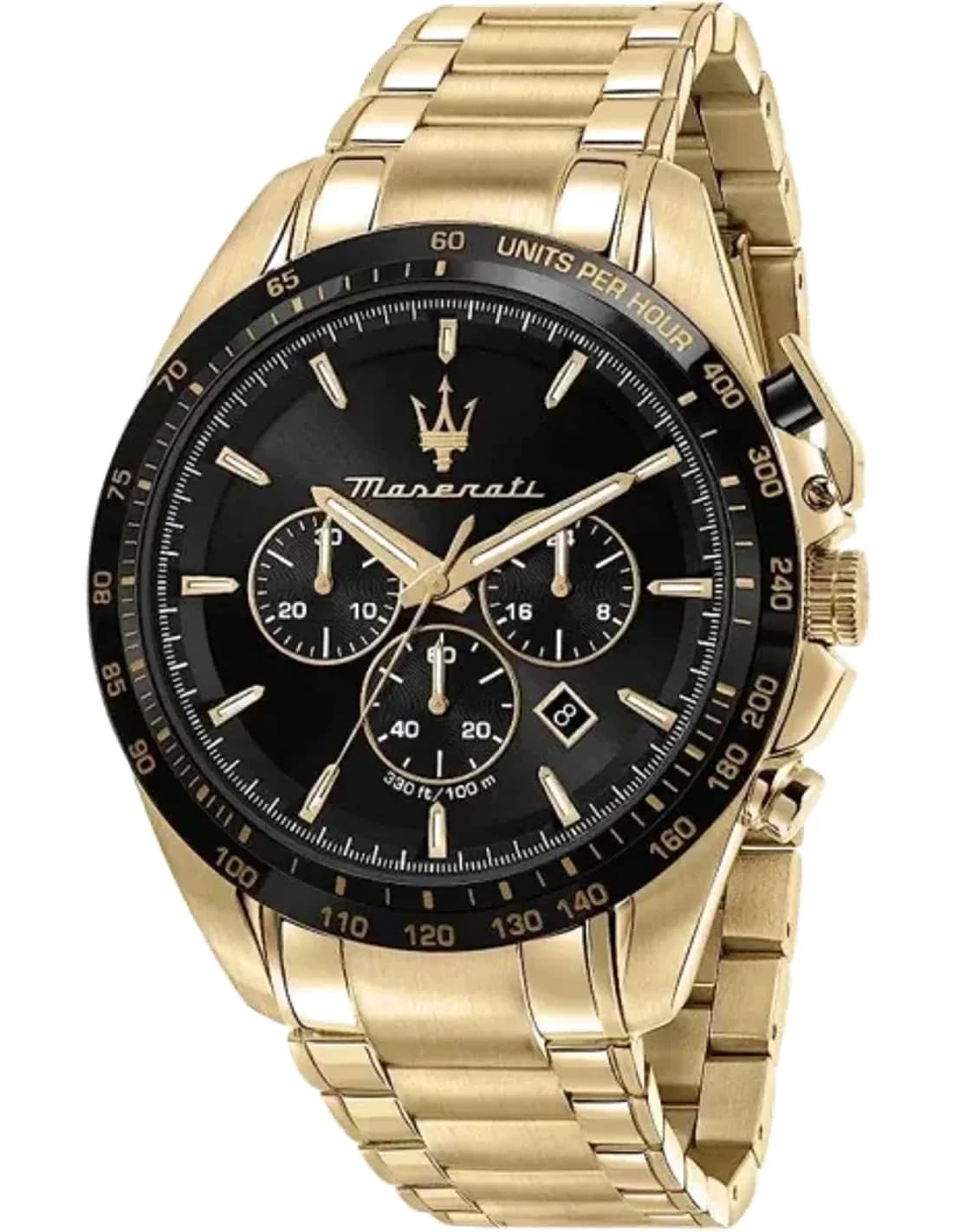 Maserati Traguardo R8873612041 - Chronographe Homme Cadran Noir et Bracelet Or Acier
