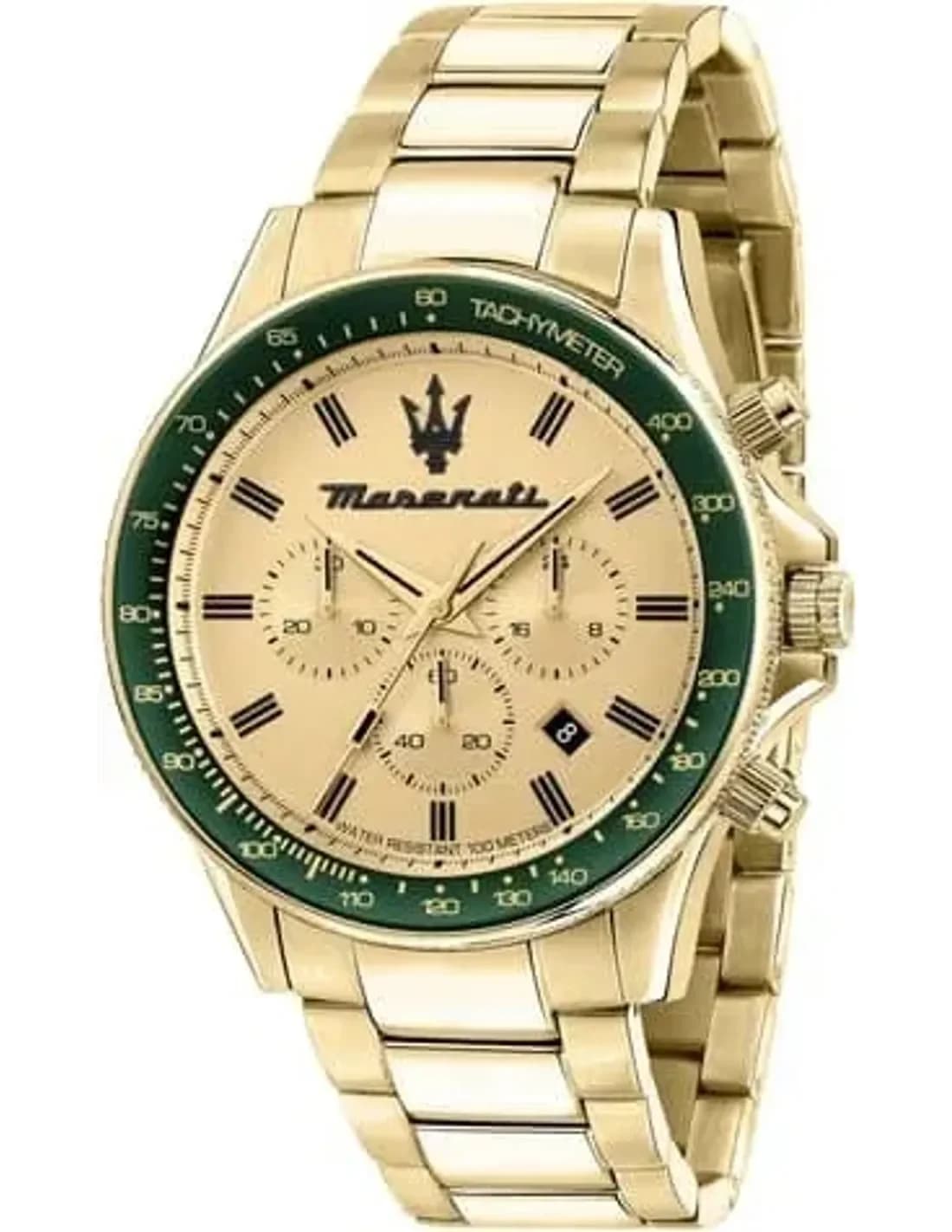 Montre Homme Maserati Sfida R8873640005 Cadran Vert Acier Doré Jaune