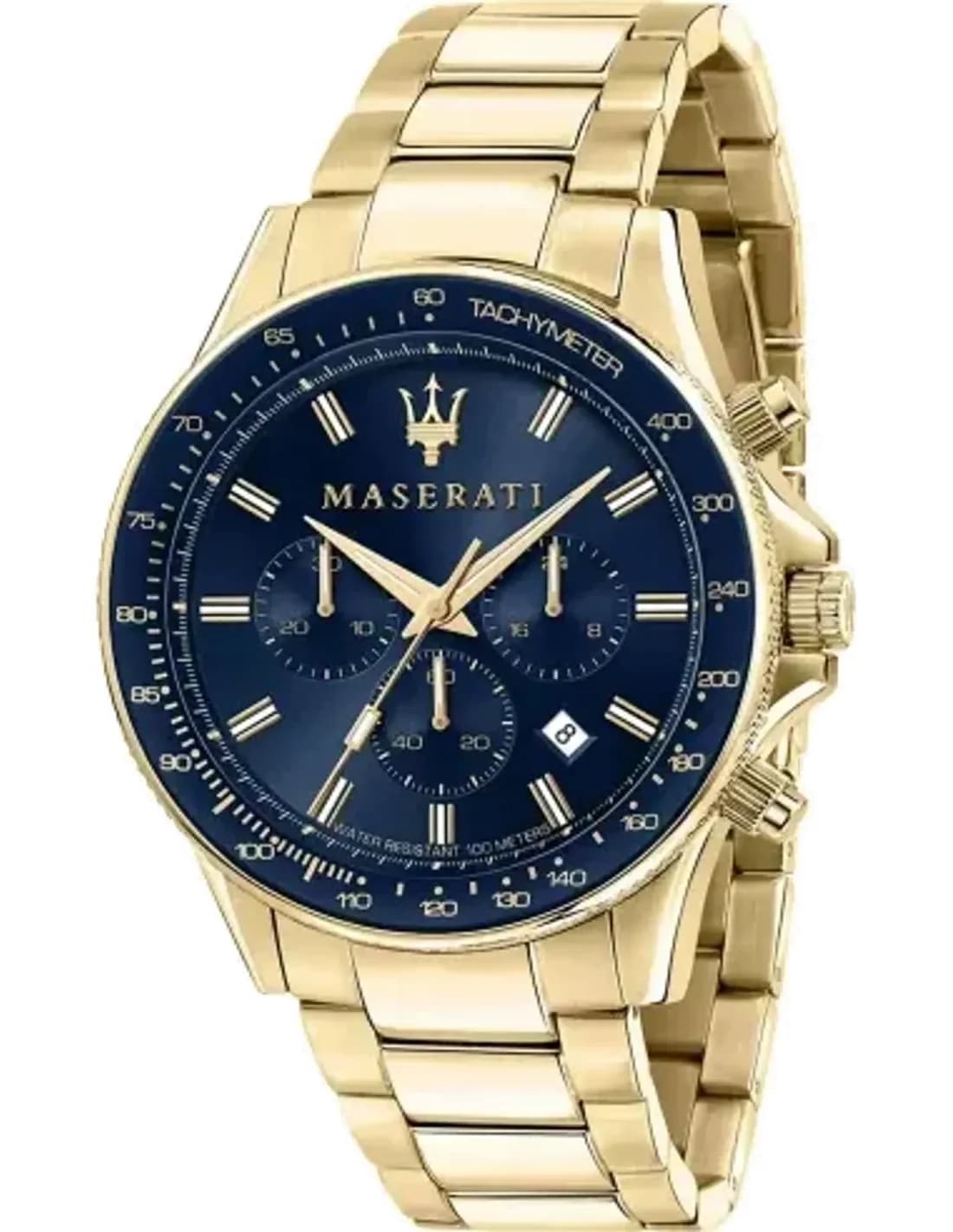 Montre Homme Maserati Sfida R8873640008 - Boîtier Acier Doré 44mm, Cadran Bleu Nuit, Chronographe Quartz