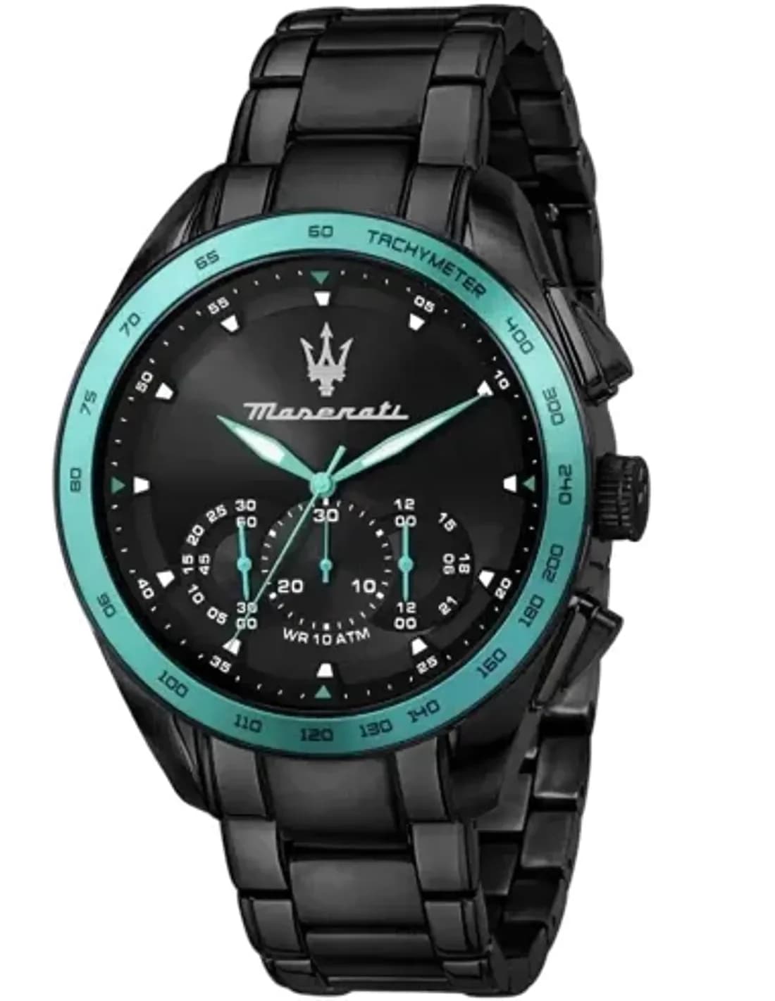 Montre Maserati Traguardo Aqua Edition Homme - Boîtier acier noir, détails turquoise - Réf. R8873644002