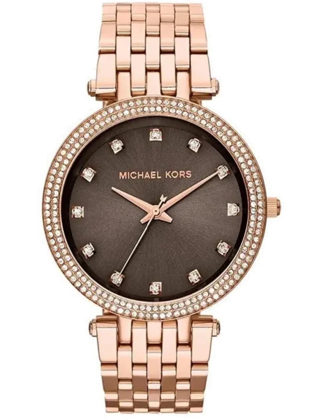Montre Femme Michael Kors MK3217 - Cadran Marron, Bracelet Acier Or Rose et Cristaux