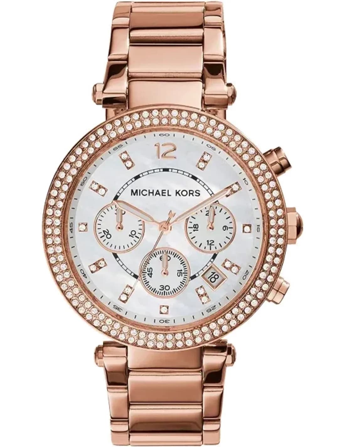 Montre Michael Kors Parker MK5491 Femme - Boîtier Or Rose, Cadran Blanc et Lunette à Cristaux