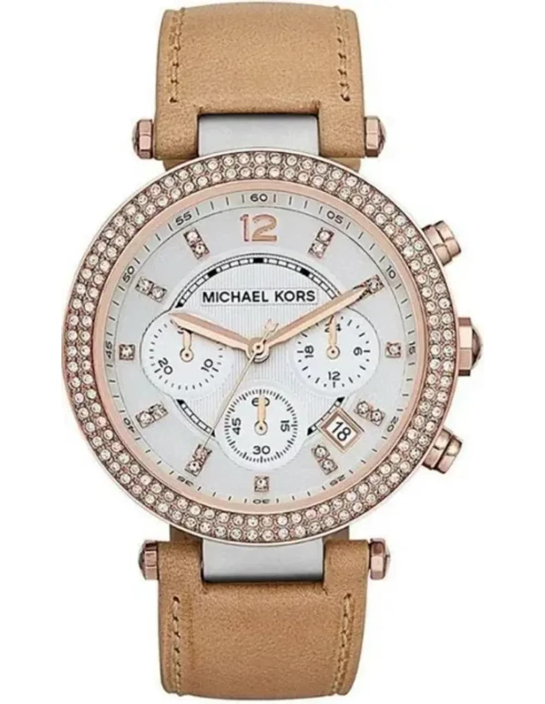 Montre Michael Kors Parker MK5633 pour Femme, Cadran Argent et Bracelet Cuir Beige