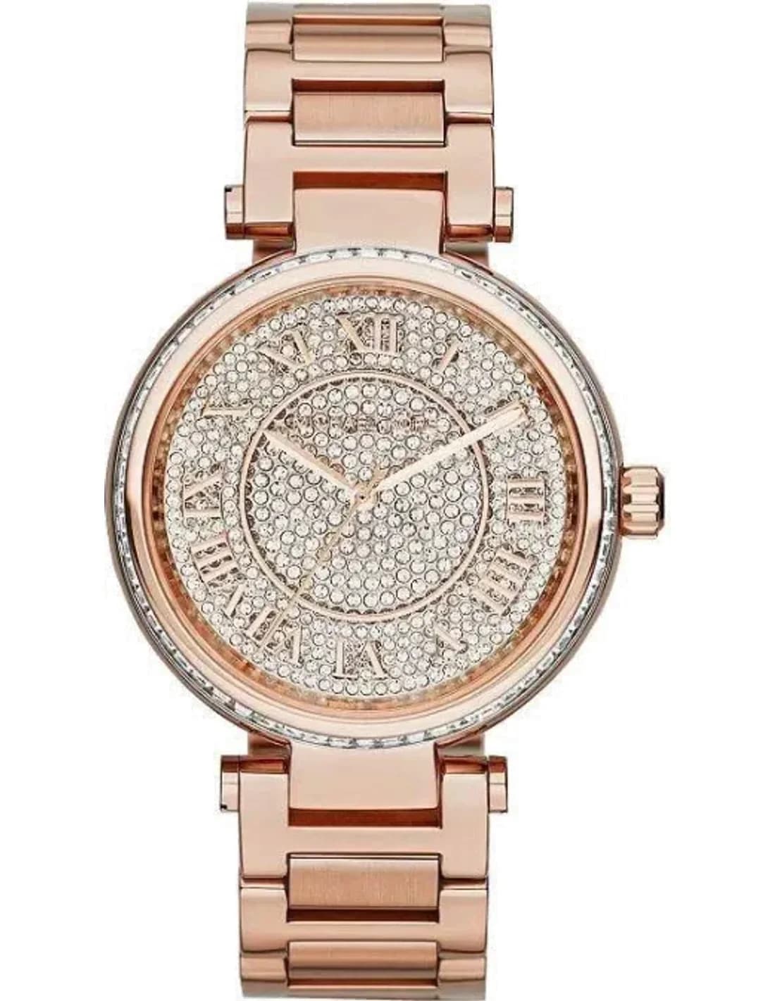 Montre Michael Kors Skylar MK5868 pour Femme, Cadran Or Rose Pavé de Cristaux, Bracelet Acier Doré Rose
