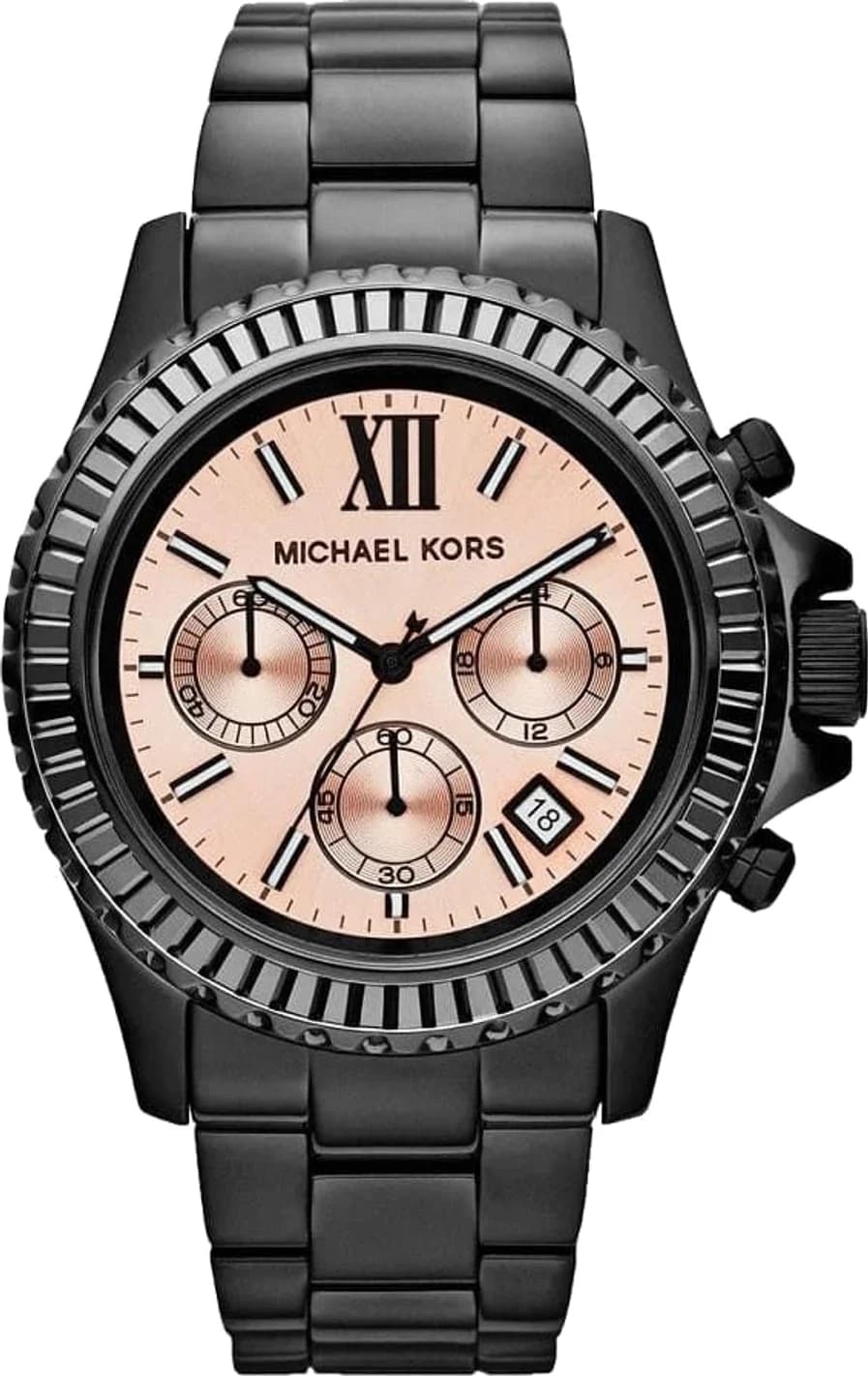 Montre Michael Kors Everest MK5872 - Boîtier et bracelet acier noir, cadran fuchsia - Pour femme