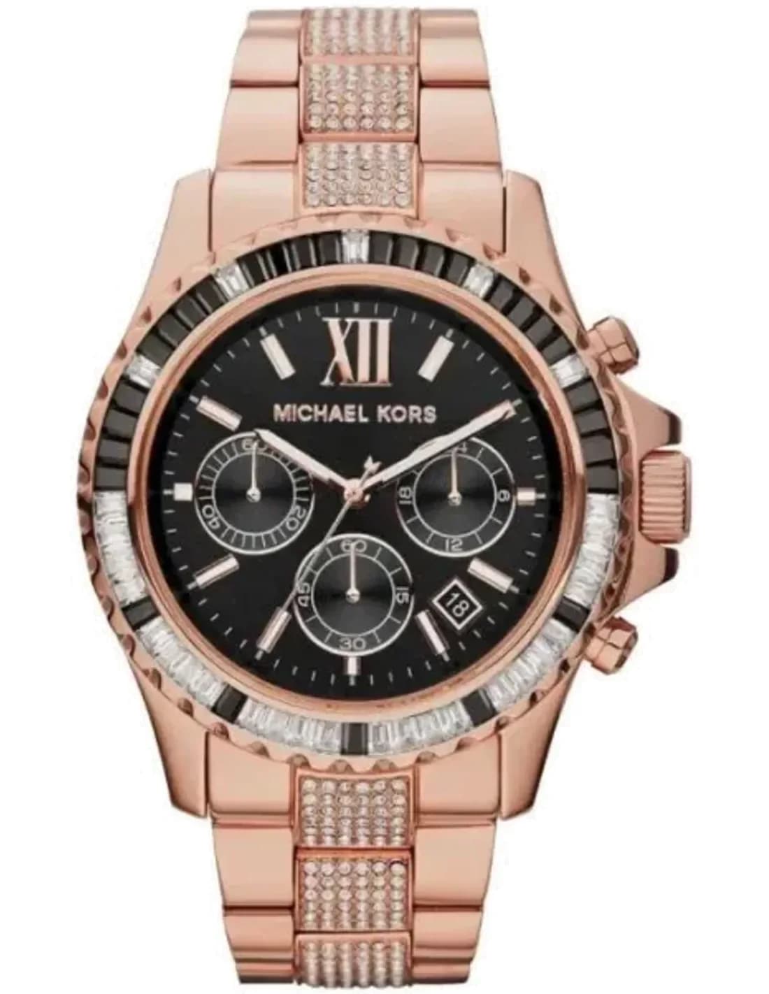 Montre Michael Kors MK5875 Everest Femme en Acier Or Rose, Cadran Noir et Cristaux