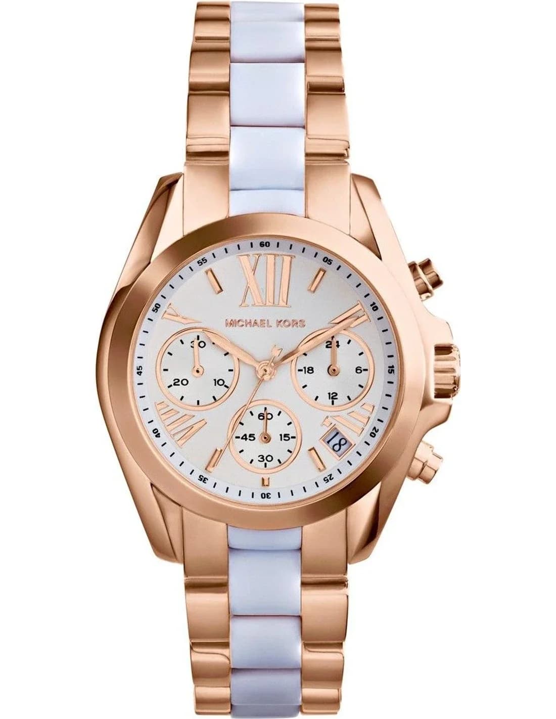 Montre Femme Michael Kors Bradshaw MK5907 - Cadran Blanc, Boîtier et Bracelet Acier Or Rose et Acétate