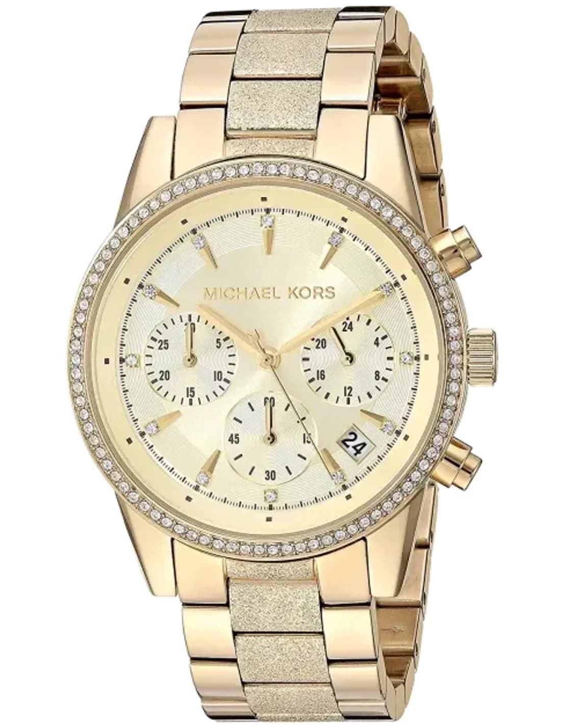 Montre Femme Michael Kors MK6597 Ritz Chronographe Dorée à Cadran Champagne