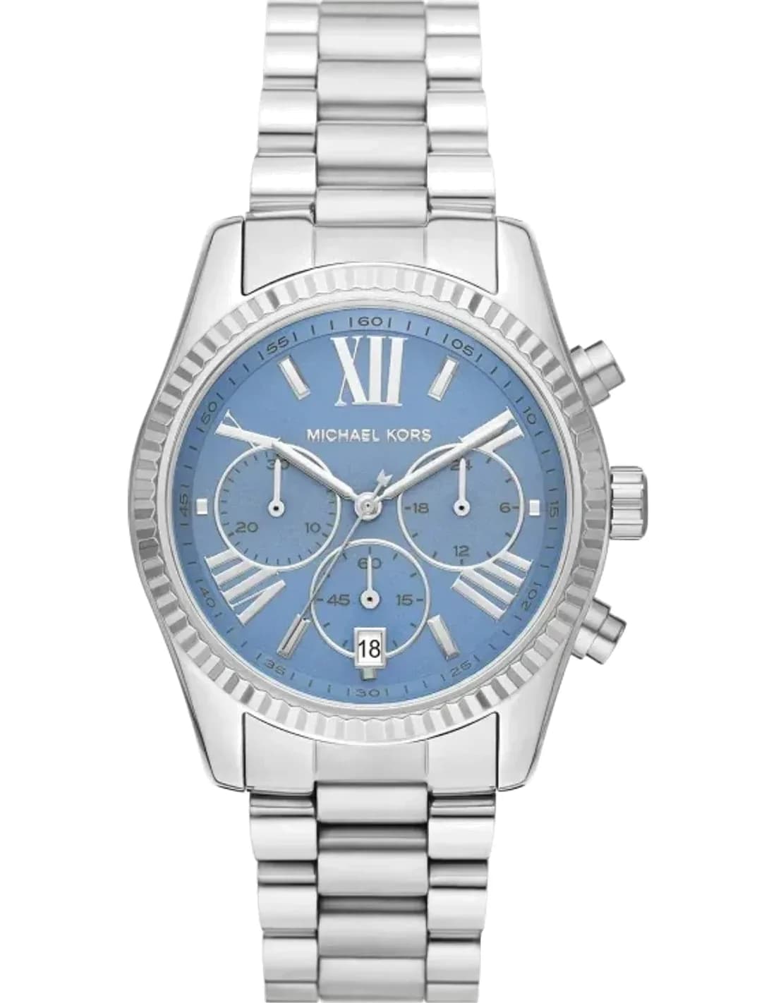 Montre femme Michael Kors Lexington MK7215, cadran bleu, bracelet acier argenté