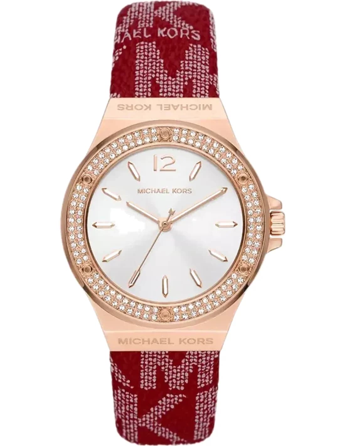 Montre Michael Kors Lennox MK7308 pour femme, cadran blanc 37mm, bracelet cuir rouge