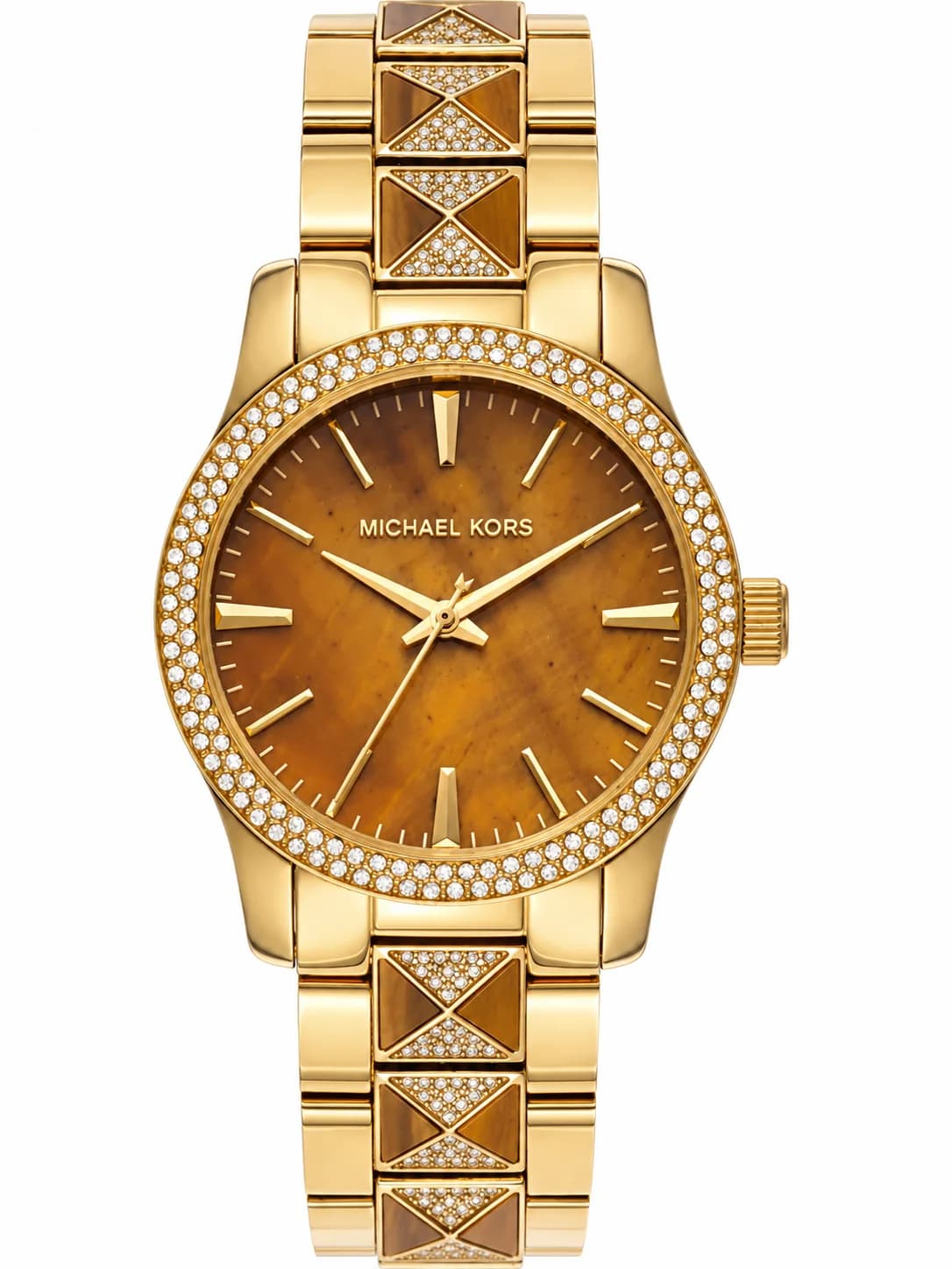Montre Michael Kors Runway MK7389 pour femme, cadran marron, bracelet acier or