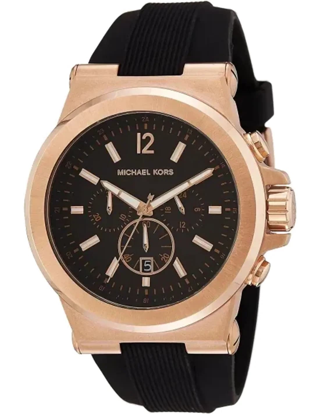Montre Homme Michael Kors MK8184 Dylan - Boîtier Silicone Or Rose 47mm, Cadran Noir, Bracelet Caoutchouc