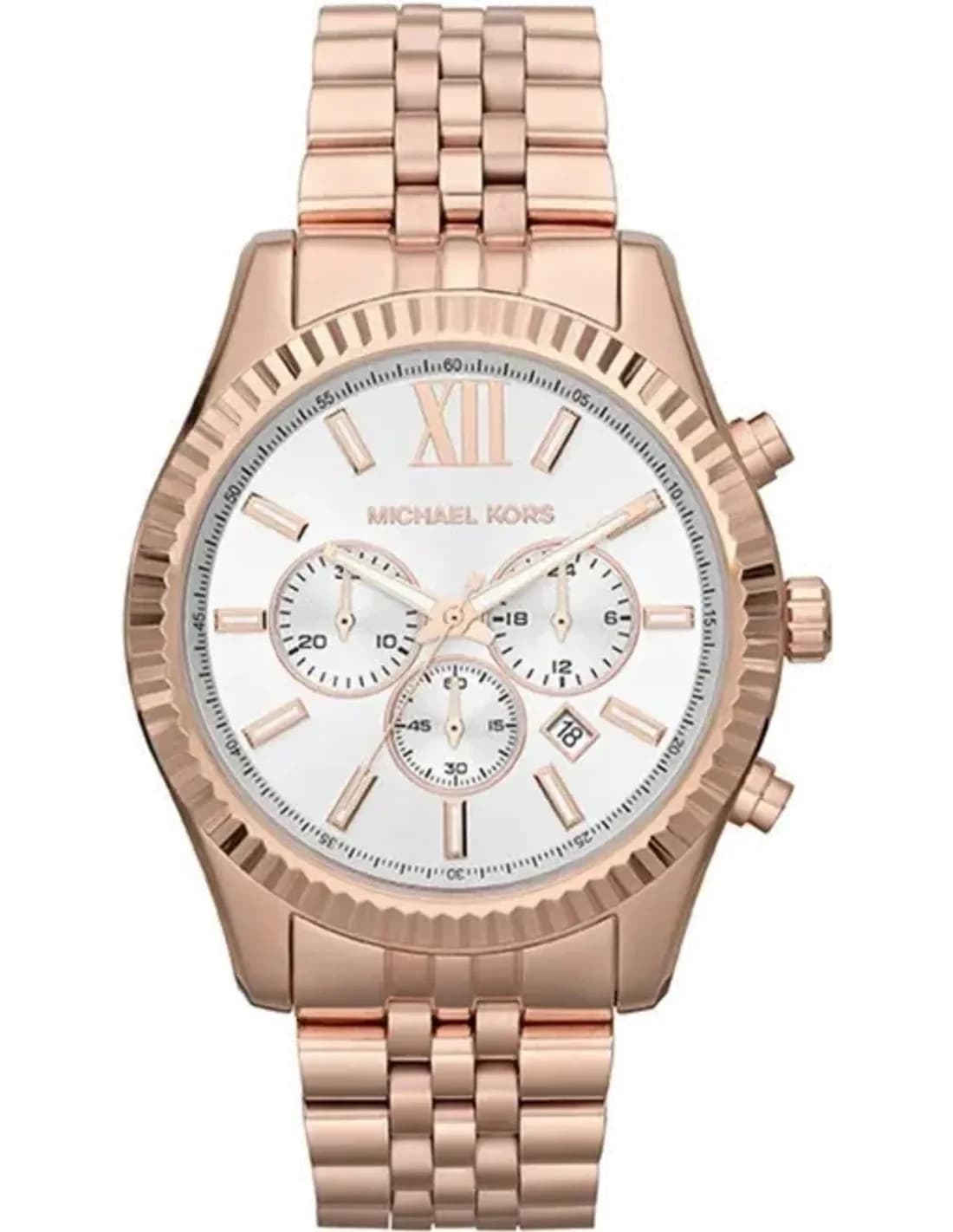 Montre Michael Kors Lexington MK8313 pour Femme, Cadran Blanc, Bracelet Acier Or Rose