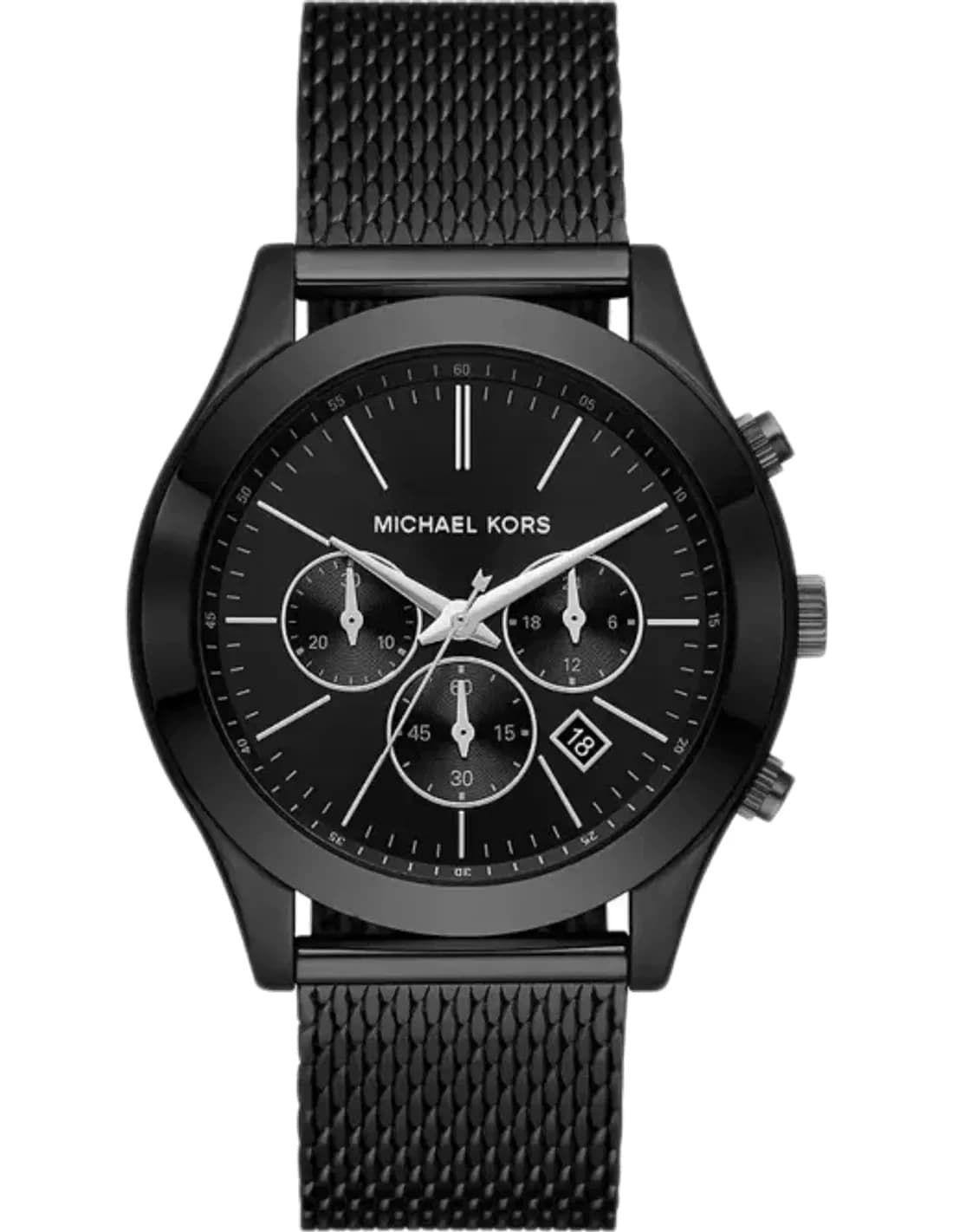 Montre Michael Kors Runway MK9060 chronographe à cadran noir et bracelet noir en maille