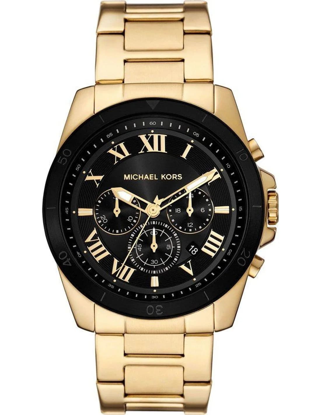 Garde-temps Michael Kors MK9184 pour homme, cadran noir, bracelet maillons acier doré