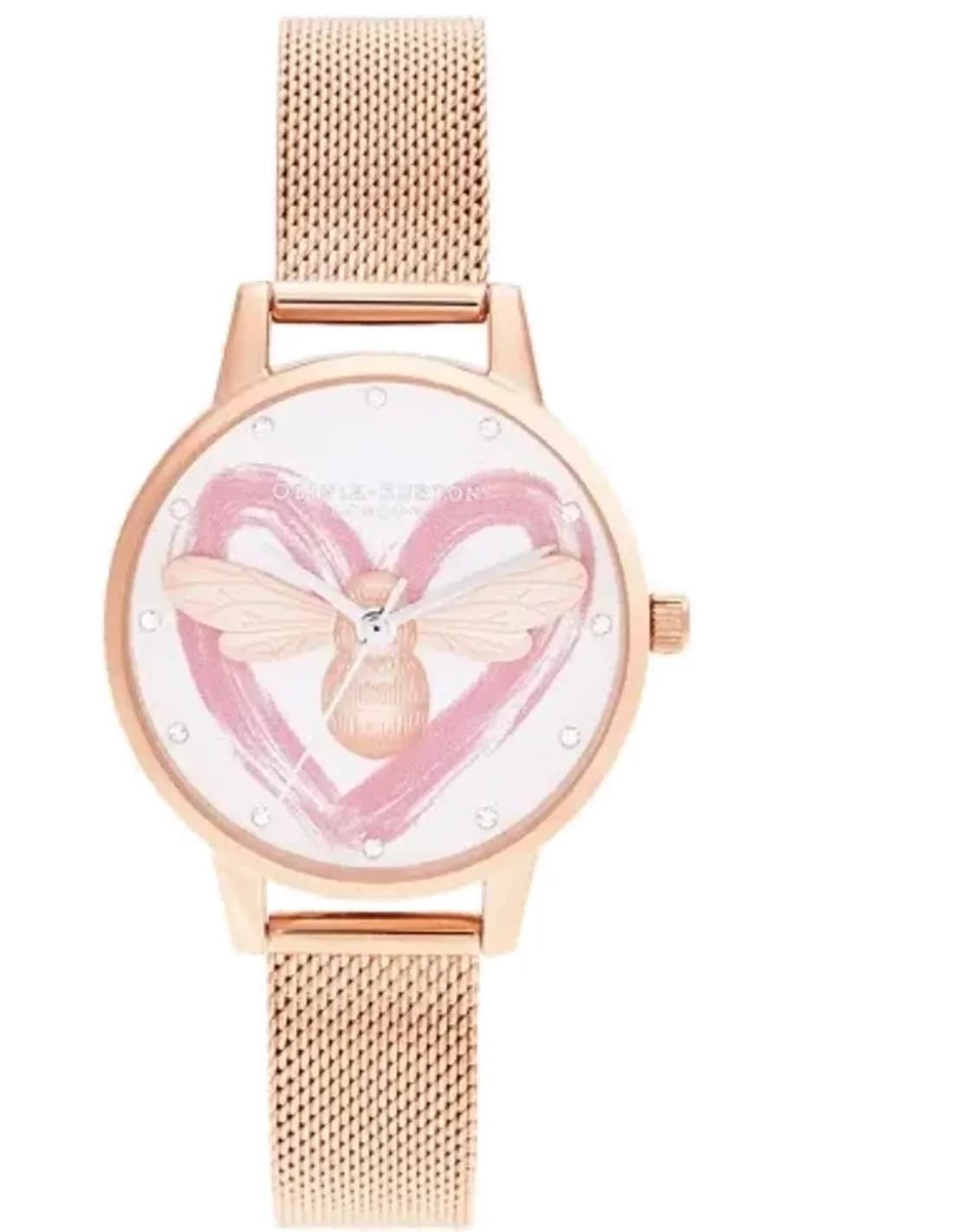 Montre Femme Olivia Burton OB16FB01 Cadran Blanc Abeille, maille milanaise Or Rose
