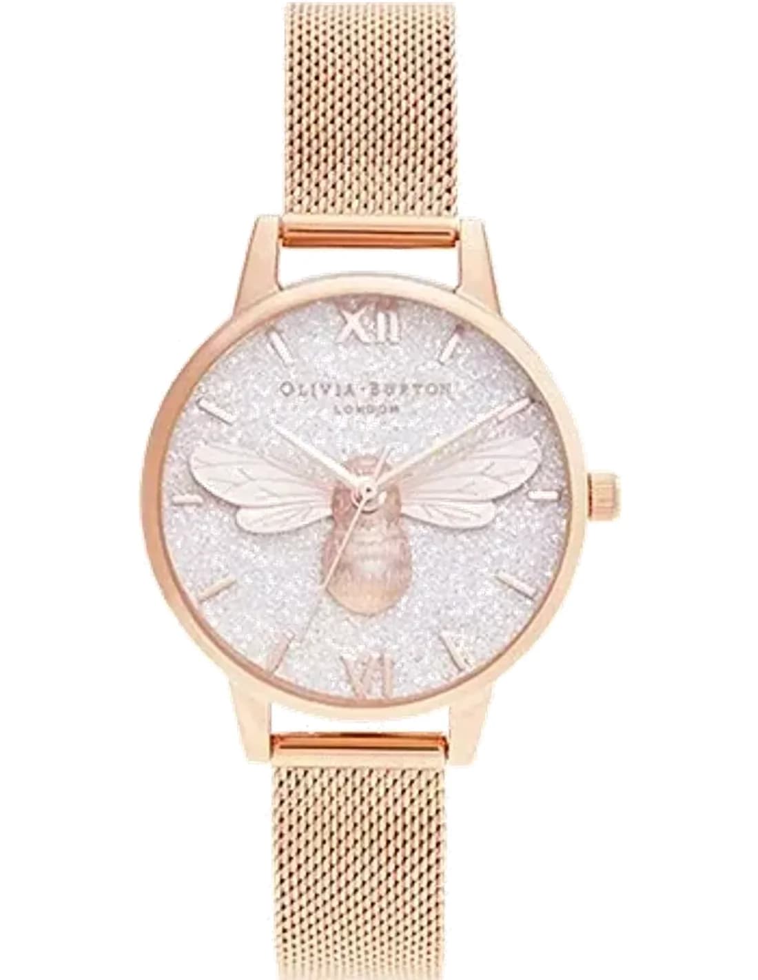 Montre femme Olivia Burton Lucky Bee OB16FB04 cadran gris pailleté bracelet or rose