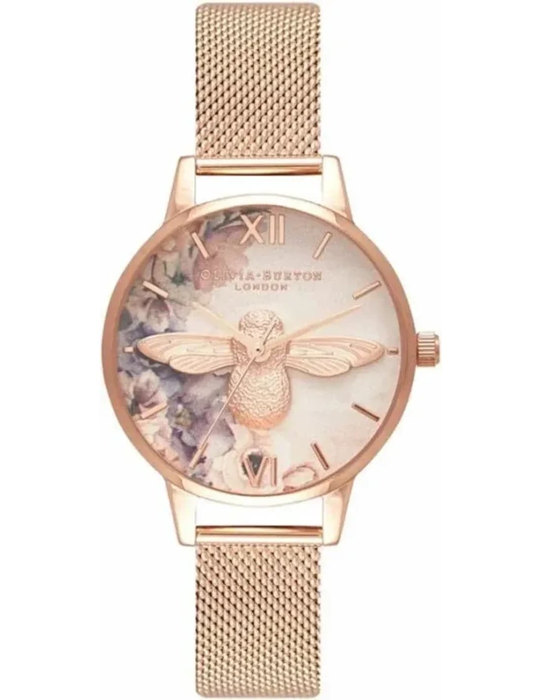 Montre Femme Olivia Burton OB16PP40 Cadran Floral Aquarelle sur maille milanaise Or Rose