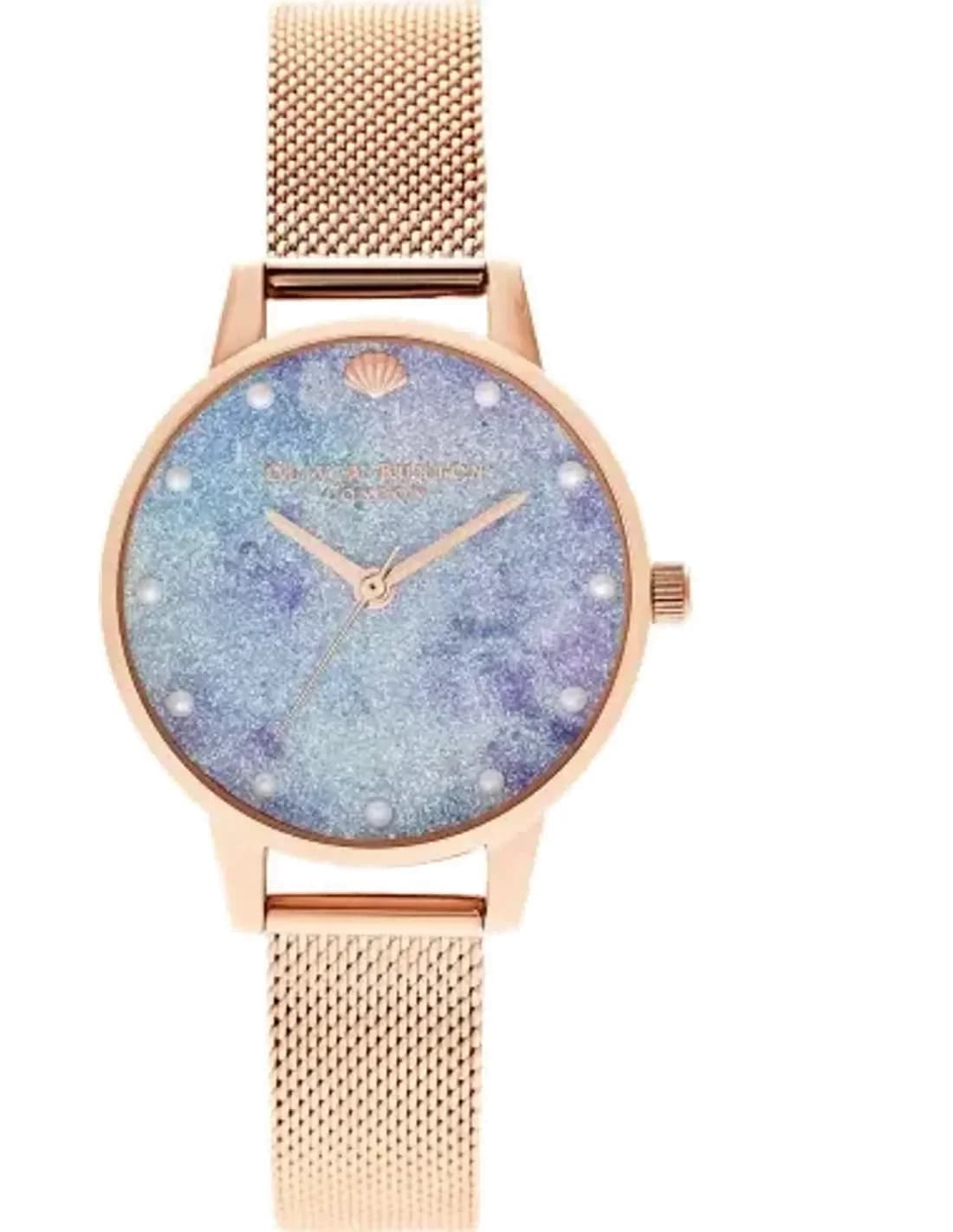 Montre Femme Olivia Burton OB16US44 Cadran Pailleté Deep Sea, Bracelet Acier Or Rose