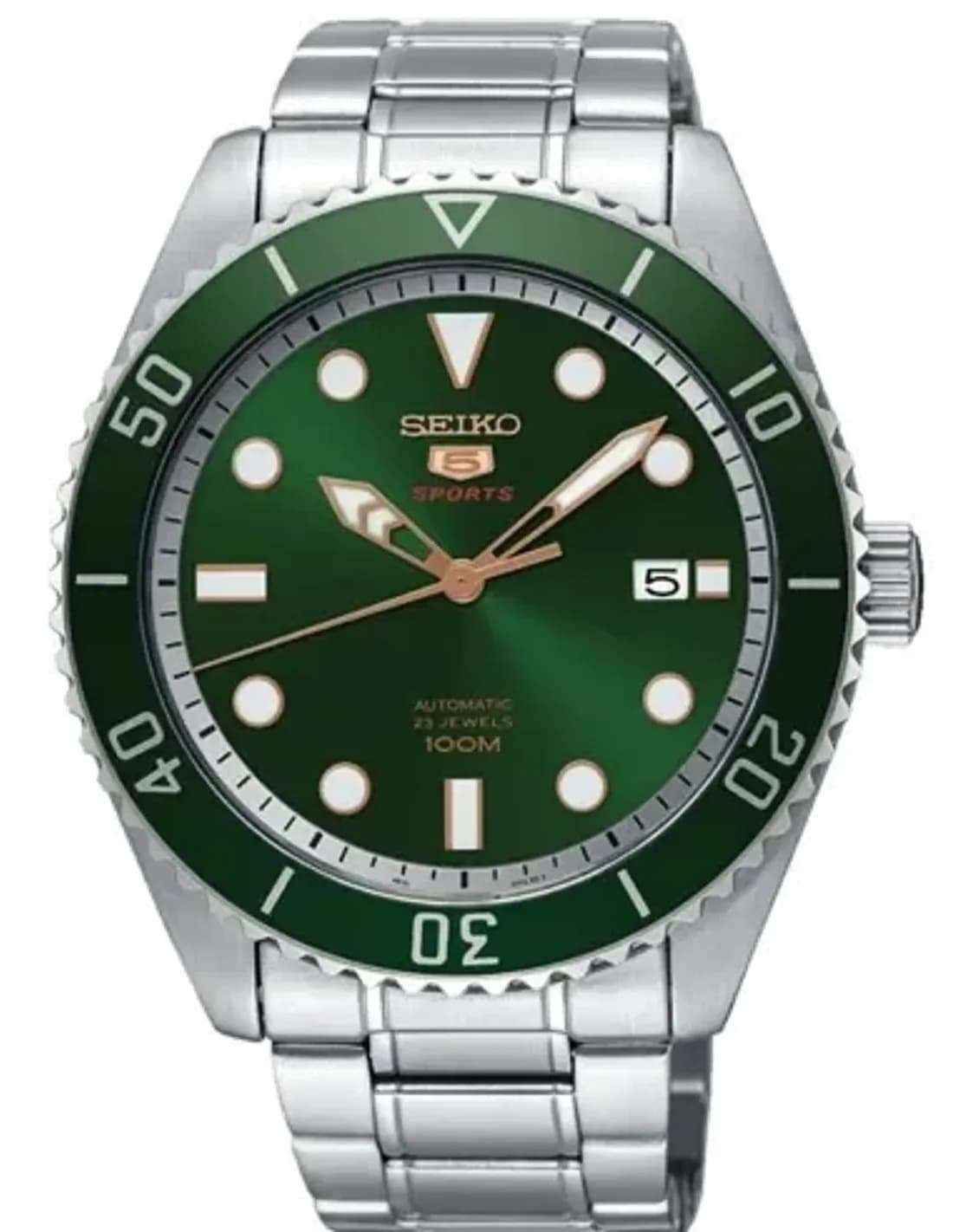 Montre Seiko 5 Sports SRPB93K1 Automatique Homme, Cadran Vert Forêt, Acier Inoxydable