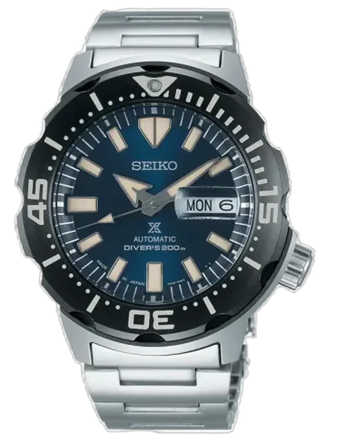 Seiko Prospex Monster SRPD25K1 - Montre automatique homme en acier brossé, cadran bleu