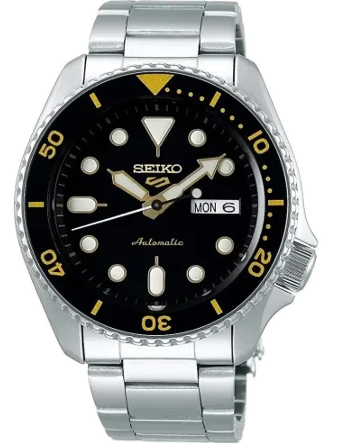 Montre Homme Seiko 5 Sports SRPD57K1 Automatique Acier, Cadran Noir et Or