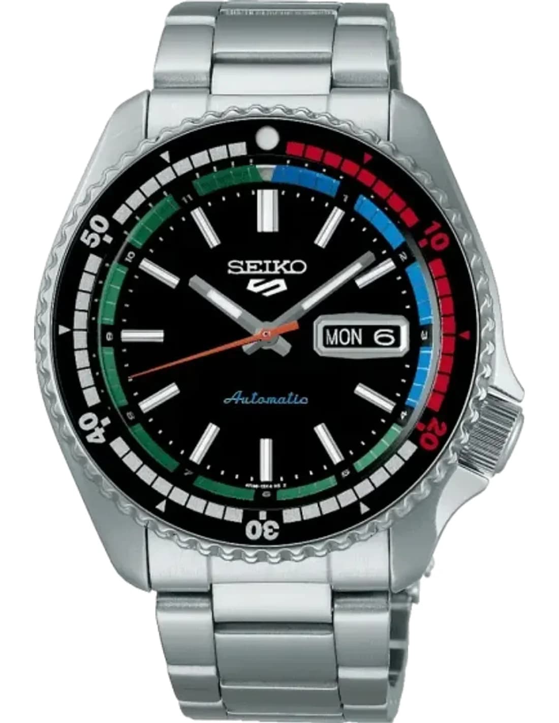 Montre Homme Seiko 5 Sports SRPK13K1 Automatique Acier, Cadran Noir, Lunette Multicolore