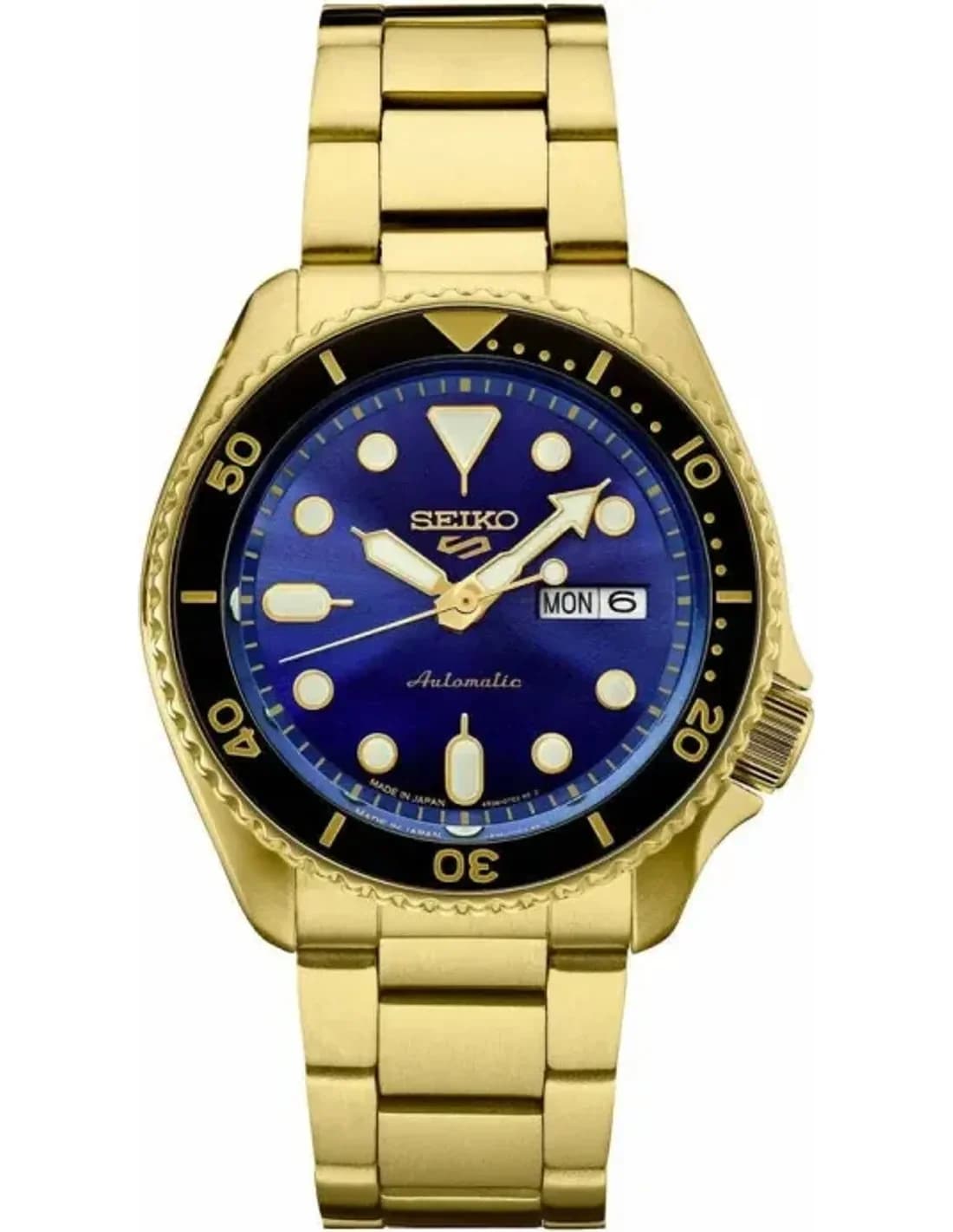 Seiko 5 Sports SRPK20 - Montre automatique homme cadran bleu et boîtier or
