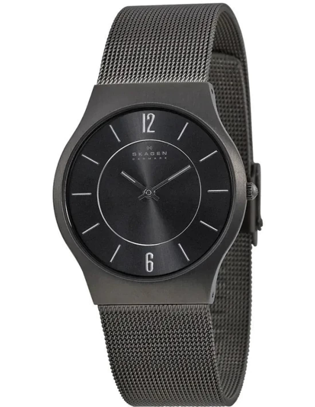Montre Homme Skagen Slimline 233LTTM - Boîtier et Bracelet Titane Noir - maille milanaise