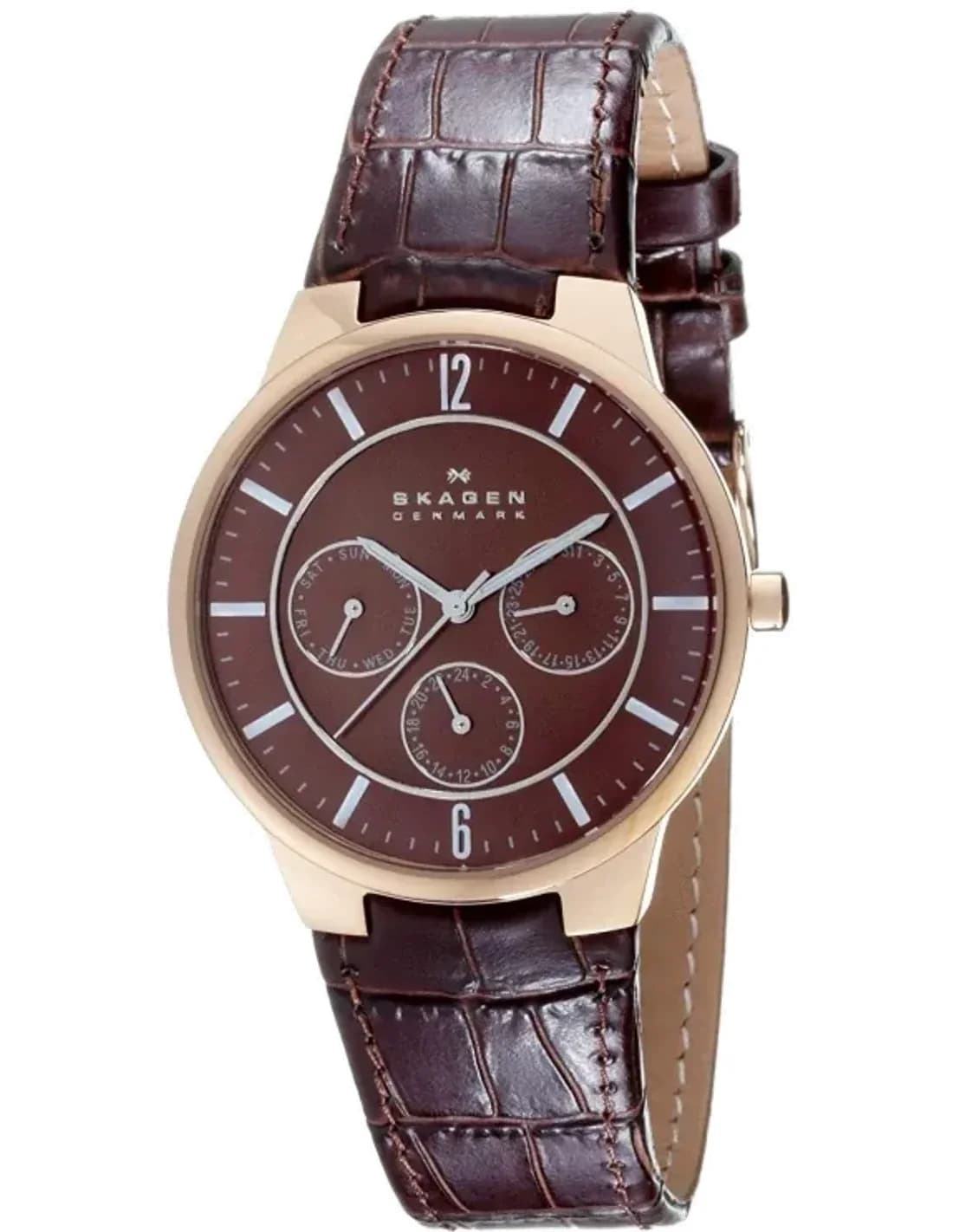 Montre Homme Skagen 331XLRLD - Boîtier Or Rose, Cadran et Bracelet Cuir Brun