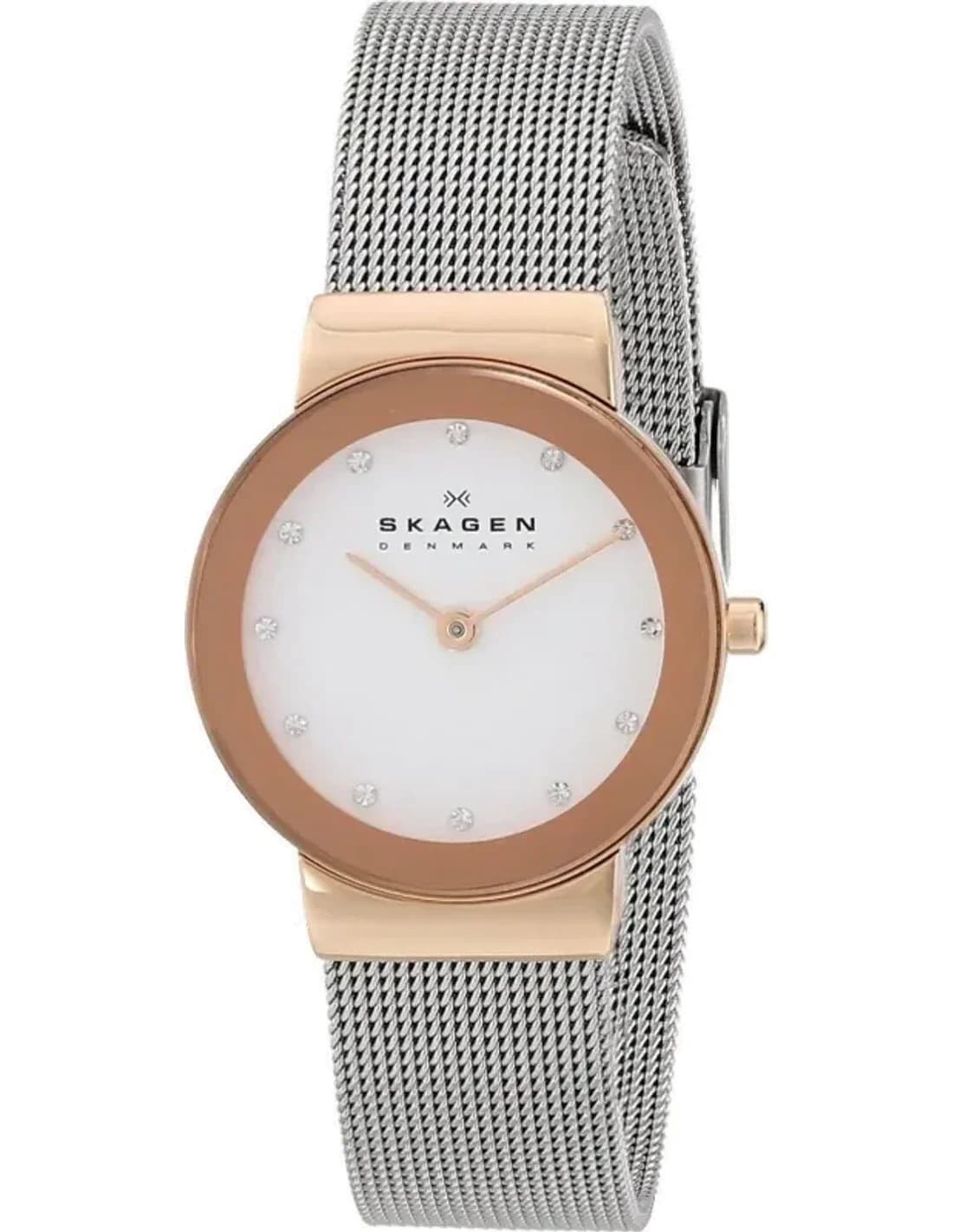 Montre Skagen Freja 358SRSC pour Femme, Acier Rose Doré, Cadran Blanc, maille milanaise